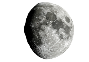 Isolated celestial full moon with lunar details of craters and maria on surface