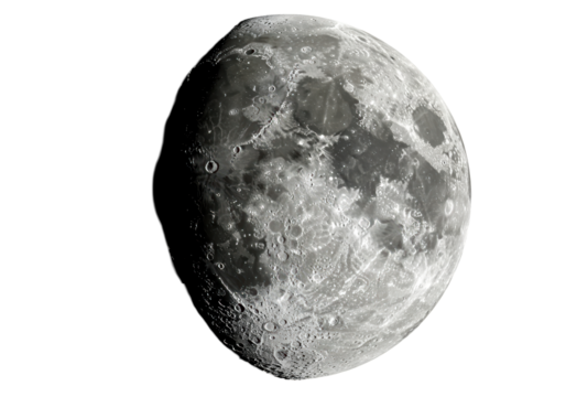 Isolated celestial full moon with lunar details of craters and maria on surface