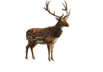 Isolated Fallow Deer Buck standing gracefully, majestic antlers visible against a plain background