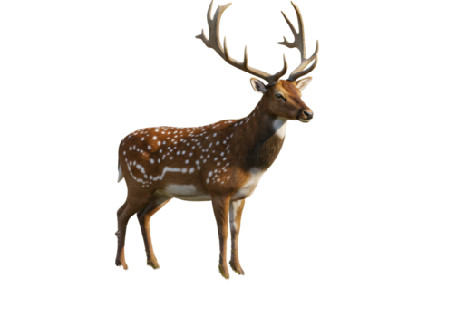 Isolated Fallow Deer Buck standing gracefully, majestic antlers visible against a plain background