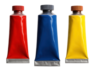 Oil paint tubes in primary colors