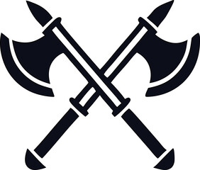 RPG weapon icon  silhouette of crossed  axe for fantasy combat, games, and medieval art.