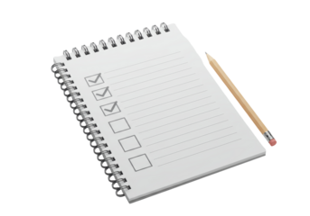 Isolated checklist notebook and pencil for business planning tasks or organization