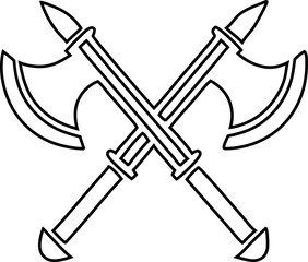Simple vector icon of crossed medieval axes outline style perfect for fantasy or warrior themes.