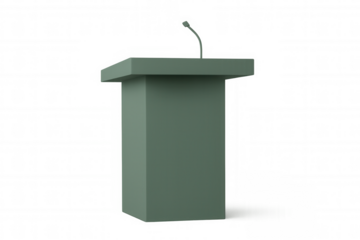3d rendering of a green podium with a microphone, isolated on a transparent background, symbolizes conferences, presentations, and public addresses