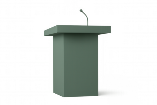 3d rendering of a green podium with a microphone, isolated on a transparent background, symbolizes conferences, presentations, and public addresses