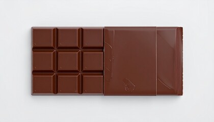 Obraz premium A rich dark chocolate bar is presented in its packaging, showcasing a detailed square-sectioned interior against a simple white background.