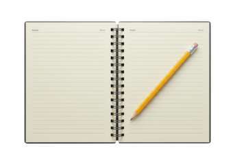 Isolated blank notebook pages and pencil for writing notes and making business plans