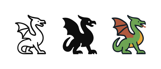 Iconic dragon silhouettes and simplified design with color variations