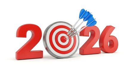 Year 2026 Success Achieved with Three Darts Hitting Bullseye Target