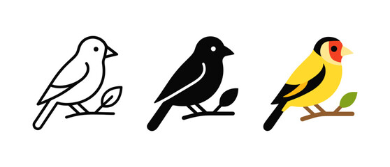 Naklejka premium Modern bird design: outline, silhouette, and colorful versions