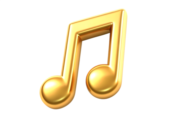 Golden eighth note symbol isolated on white isolated on a transparent background