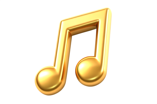 Golden eighth note symbol isolated on white isolated on a transparent background