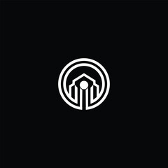 circular logo with abstract building and geometric shapes, symbolizing architecture, construction, real estate, and property development, perfect for corporate branding and professional identity.