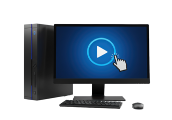 Isolated desktop computer with monitor, keyboard, and mouse for home or office usage