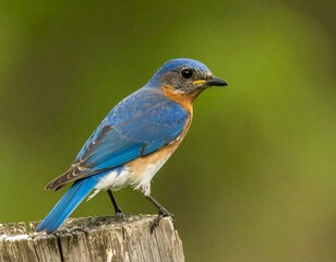 Bluebird perched on a stump
