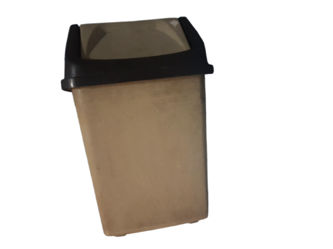 Beige trash can with a black lid isolated on transparent background