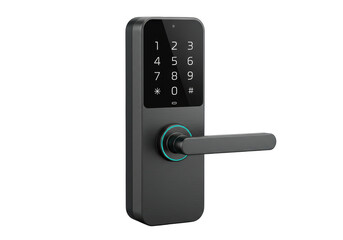 Isolated smart door lock with keypad and handle, modern security device for home or apartment