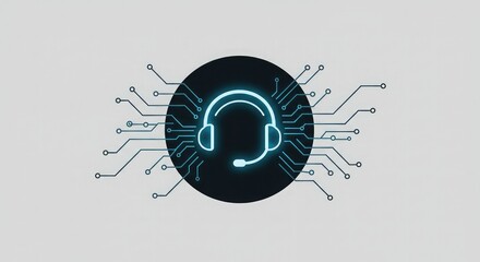 Obraz premium Abstract graphic design of a headset and circuit board, representing technology support and communication.