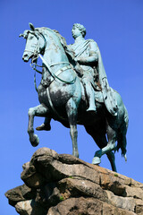George III equestrian statue sculptured between 1824-30 and referred to as the 'Copper Horse' at the end of Windsor Castle Long Walk in England UK travel stock photo image