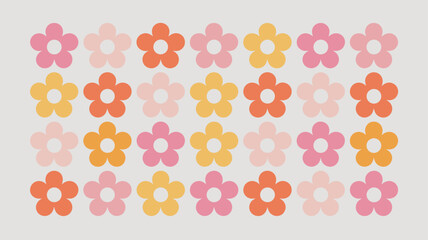 Hippy groovy daisy flowers set. Retro vintage style, hand drawn decorative elements. 60s, 70s, icon flower, pastel colors, kids cute decor. Flat cartoon illustration.