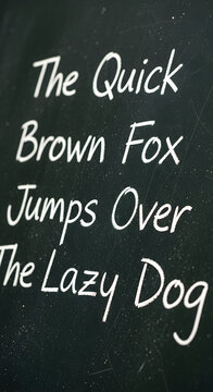 The quick brown fox jumps over the lazy dog handwritten text on a dark textured background a classic pangram for font and typography exploration