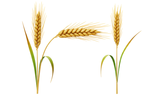 Isolated Wheat stalks and golden grains for agriculture and farm industries, golden crops