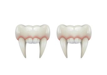Isolated fake vampire teeth, Halloween fangs close up realistic set, costume party props