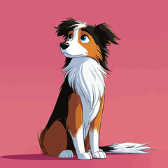 Fototapeta premium An animated border collie sits gracefully, showcasing its striking black and orange fur. The dogs expressive eyes reflect curiosity. The vibrant pink background enhances its playful character.