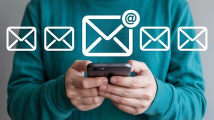 Person Checking Emails on Phone with Notification Icon for Digital Marketing