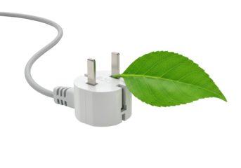 Isolated UK electrical plug, energy saving and green concept with leaf in place of pin