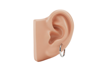 Isolated realistic ear and silver hoop piercing on a seamless background - accessory fashion