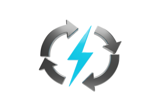 Isolated power recovery symbol depicting energy cycle for renewable electricity future