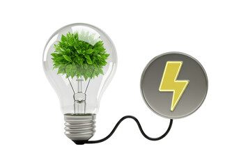 Isolated idea of green renewable energy with light bulb and electrical energy symbol
