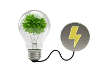 Isolated idea of green renewable energy with light bulb and electrical energy symbol