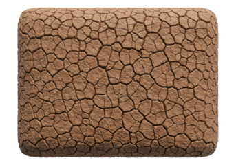 Isolated block of dry cracked earth with polygonal pattern texture surface material