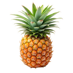 Fototapeta premium A ripe, whole pineapple with a spiky green crown and textured brown skin, isolated on a transparent background, showcasing its tropical appeal and natural beauty