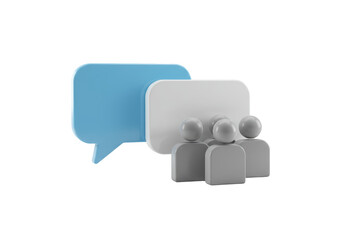 Isolated 3D people icon, multiple speech bubbles, communication or community, business group