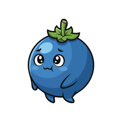 Cute Blueberry Cartoon Character with Smiling Face and Green Leaf