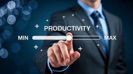 Businessman maximizing productivity with modern interface on blurred background