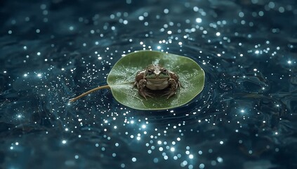 green frog with water drops