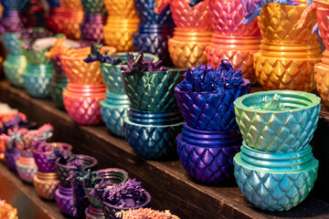 Handmade pots with a colorful and bright finishing