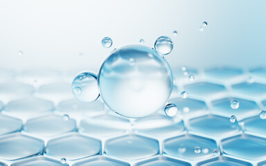 Hexagonal skin cells with cosmetics concept, 3d rendering.