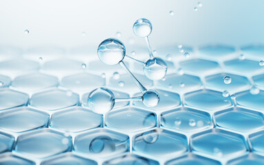 Hexagonal skin cells with cosmetics concept, 3d rendering.