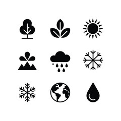 Collection of nature and weather icons representing seasons climate and environment