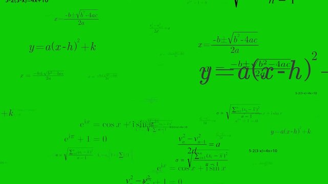 Mathmatic formula on Green screen, Background with flying formulas and equations on green screen