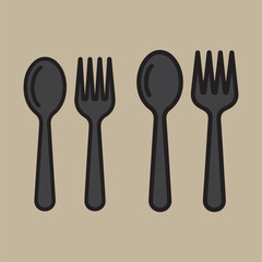 Two spoons and two forks arranged in a row against a neutral backdrop