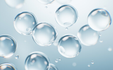 Blue liquid water bubbles background, 3d rendering.