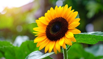 Naklejka premium Sunlit Sunflower Blooming in Garden