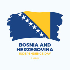 Bosnia and Herzegovina Independence Day poster vector illustration. Grunge flag of Bosnia and Herzegovina icon. Paintbrush Bosnia Herzegovinan Flag symbol. Template for background, banner, card